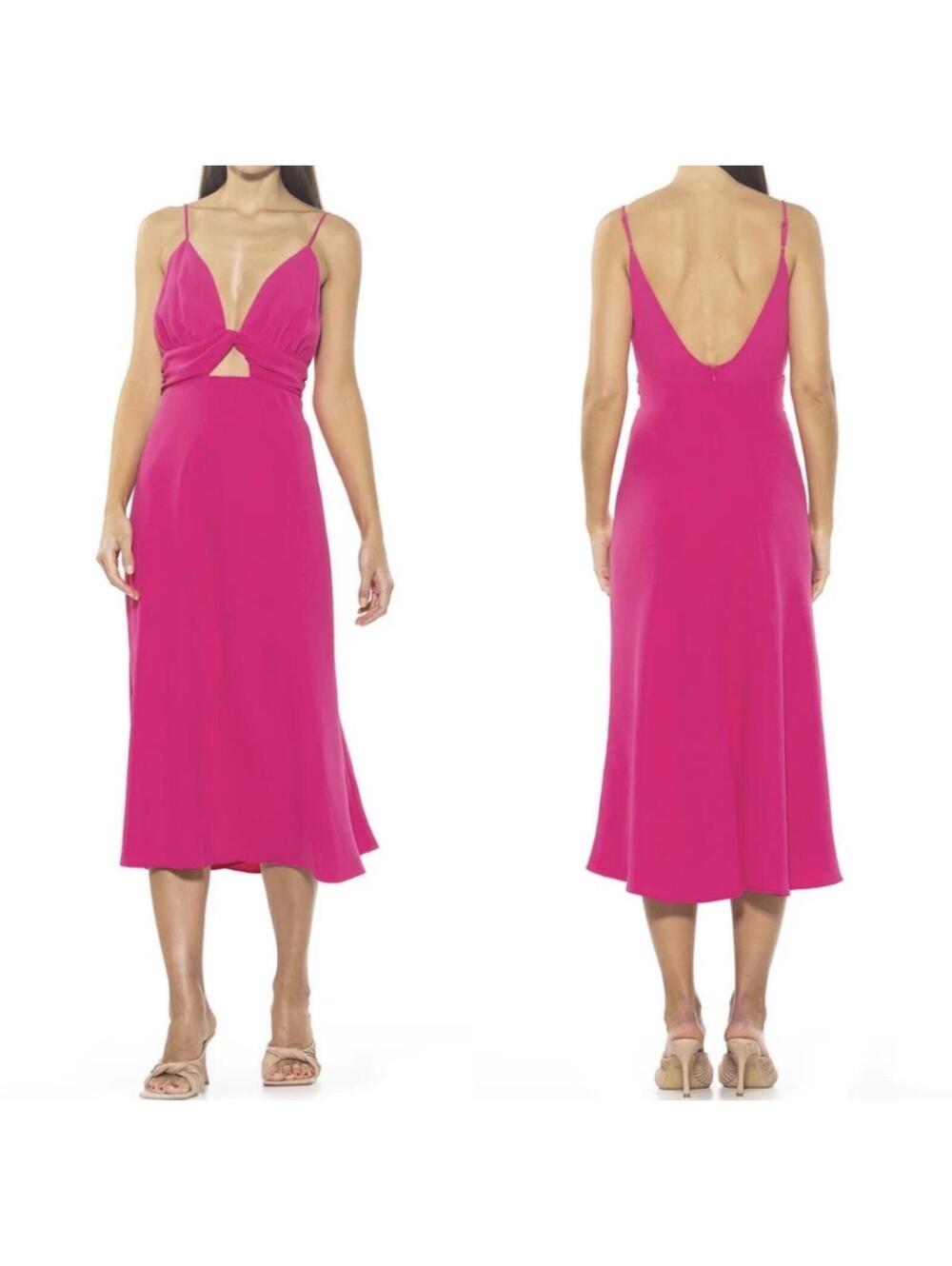Alexia Admor Camila Hot Pink Draped Cutout Midi Dress Size 12 NWT